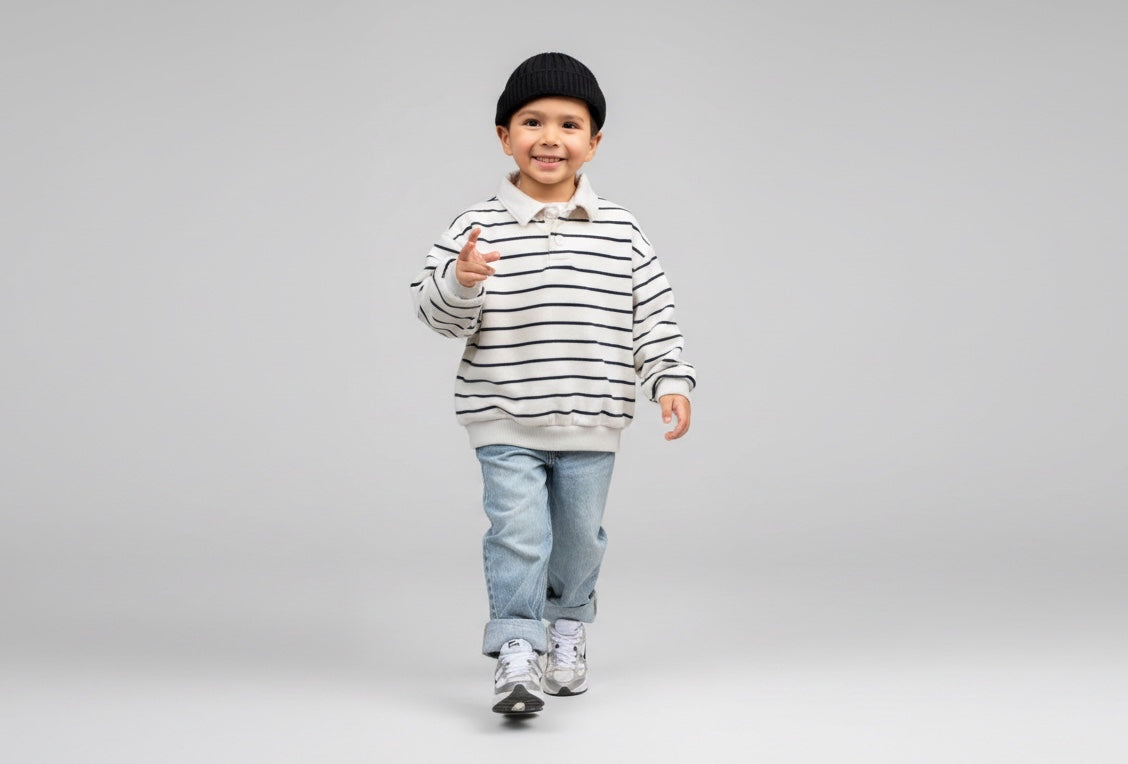 Sweatshirt Hellbeige mit dunkelblauen Streifen