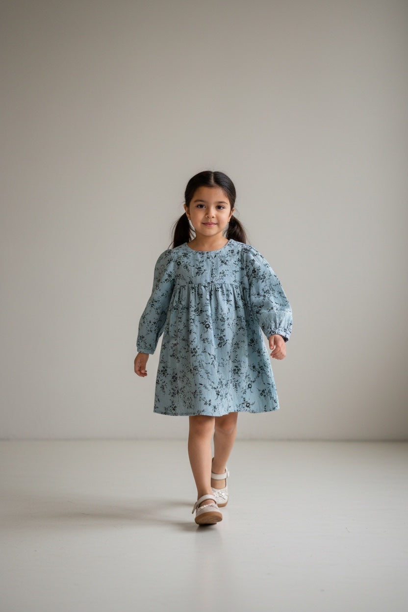 Kleid Blau mit Blumem-Print