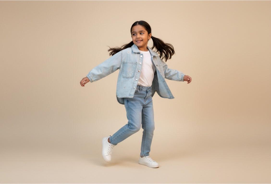 Jacke Hellblau Blumen