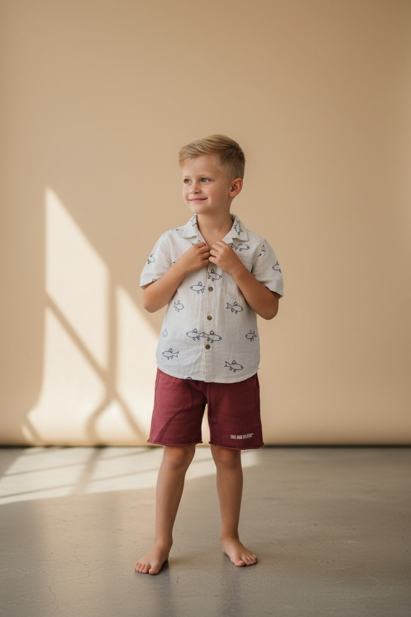 2er Kidkiddo Set 110 Weiß mit Druck und Bordeauxrot