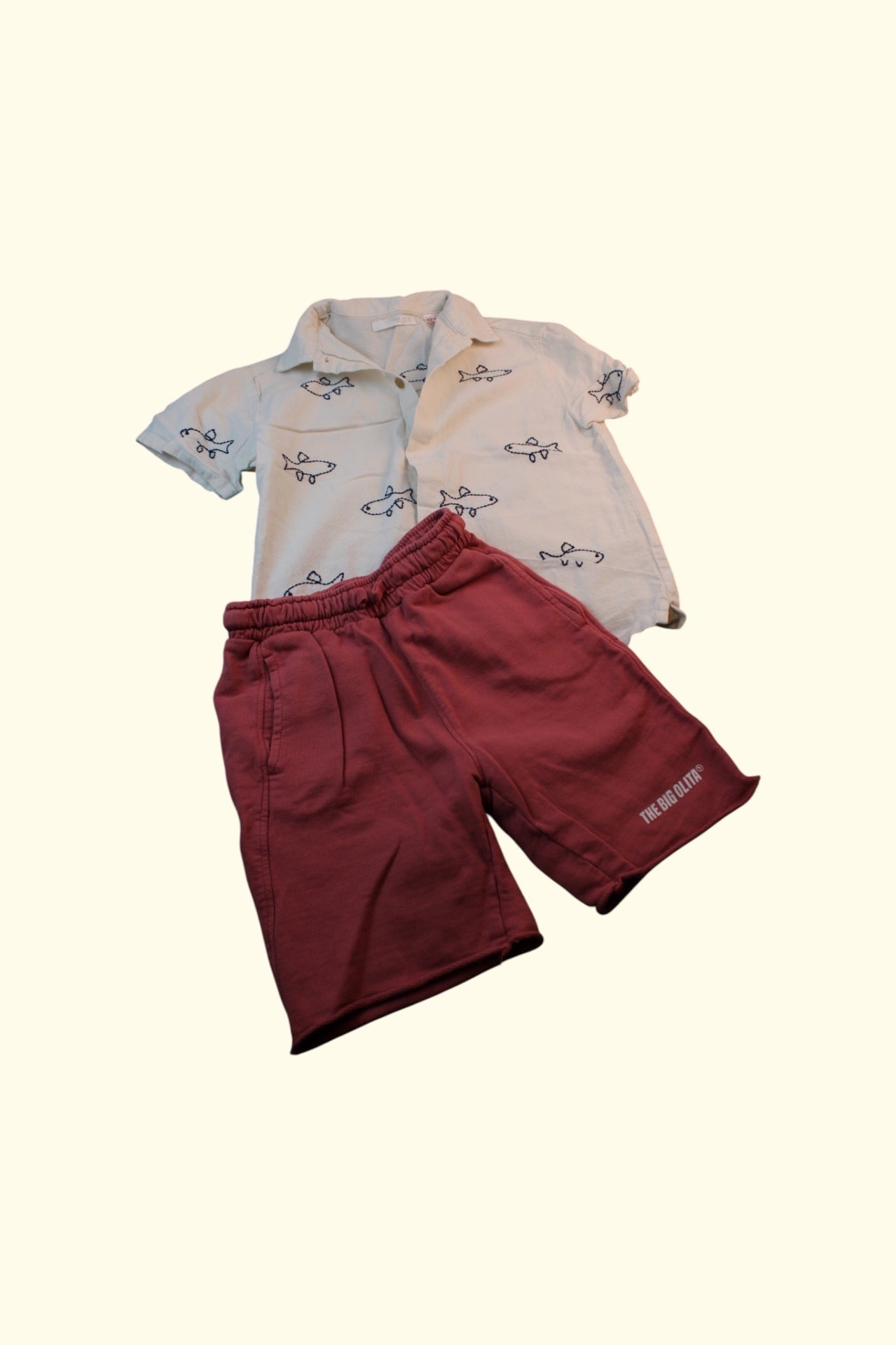 2er Kidkiddo Set 110 Weiß mit Druck und Bordeauxrot