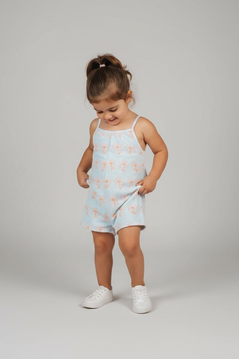 Overall 86 Weiß mit orangeblumen Muster