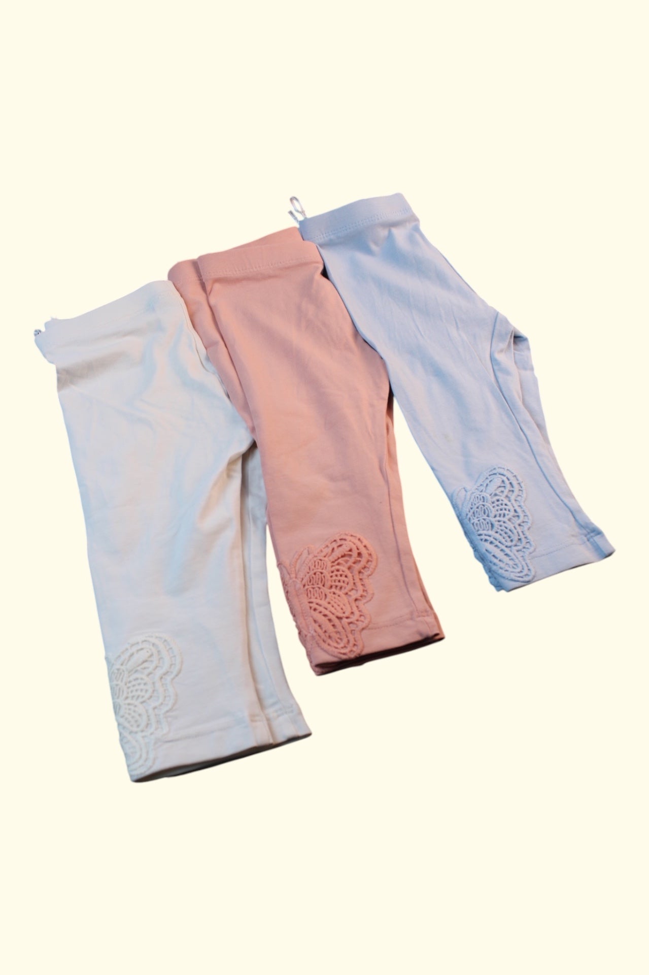 3er Kidkiddo Set Leggins 92 Weiß, Rosa, Hellblau