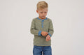 2er Kidkiddo Set 98/104 Blau und Gelb gestreift mit Pinguin-Applikation