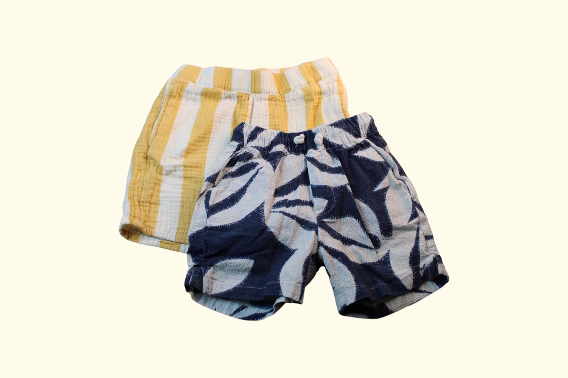 3er Kidkiddo Set Short 98 Blau/Gelb und Weiß/Grün gestreift