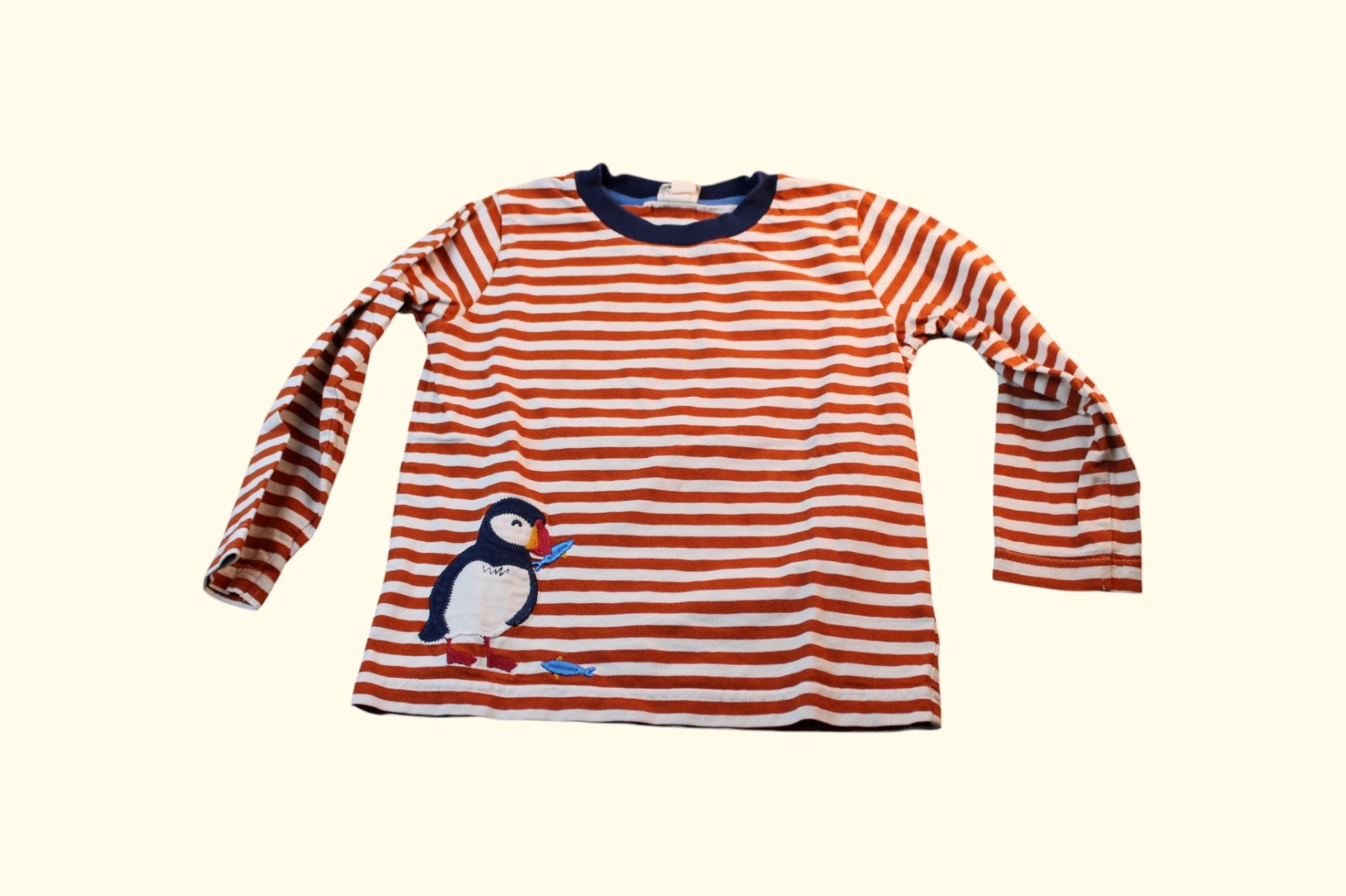 2er Kidkiddo Set 98/104 Blau und Gelb gestreift mit Pinguin-Applikation
