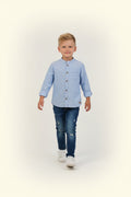 2er Kidkiddo Set Hemden 92 Blau, Beige, Hellblau