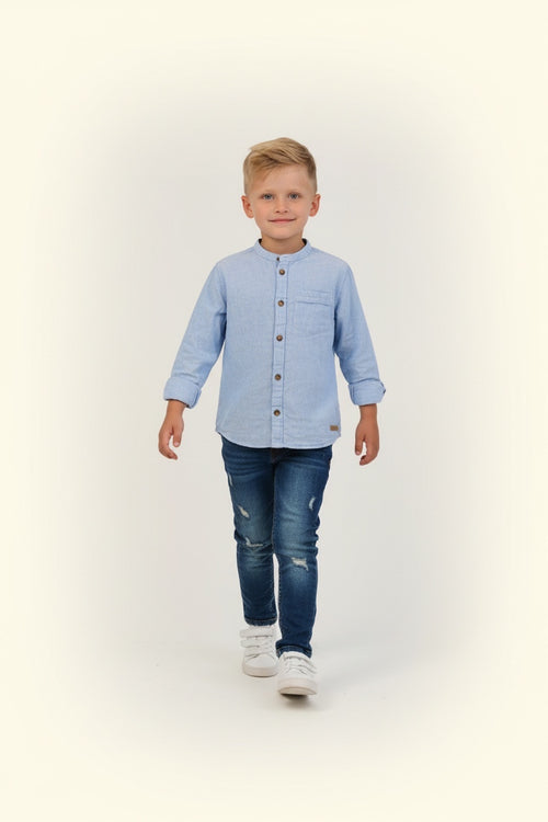 2er Kidkiddo Set Hemden 92 Blau, Beige, Hellblau