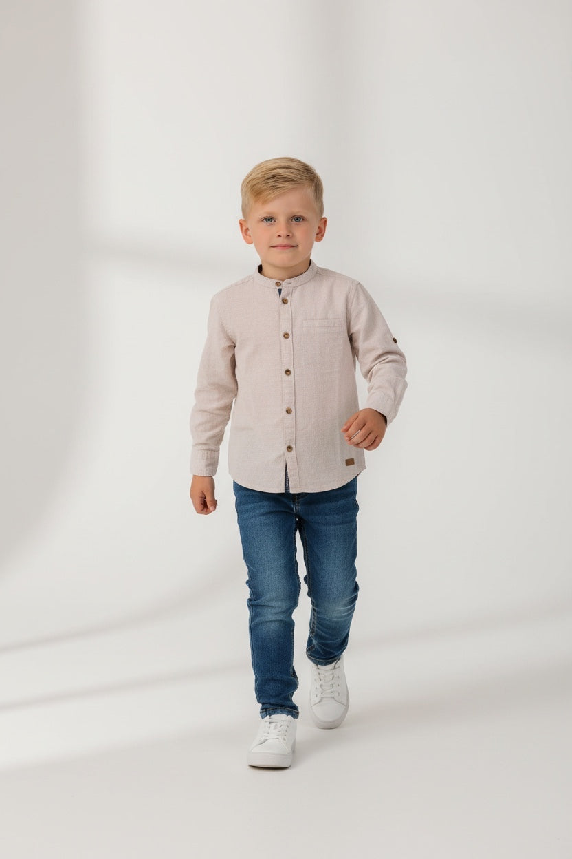2er Kidkiddo Set Hemden 92 Blau, Beige, Hellblau