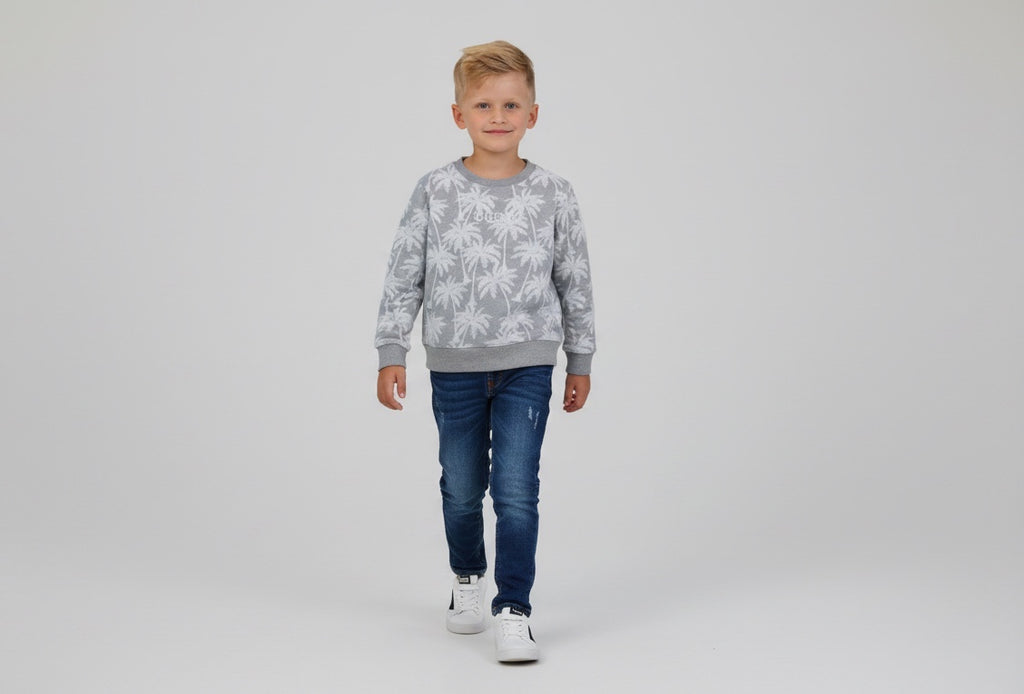 Guess Sweatshirt 92/98 Grau mit weißem Palmenmuster