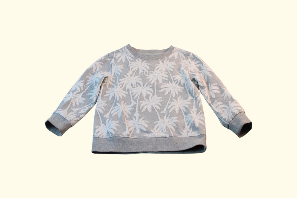 Guess Sweatshirt 92/98 Grau mit weißem Palmenmuster