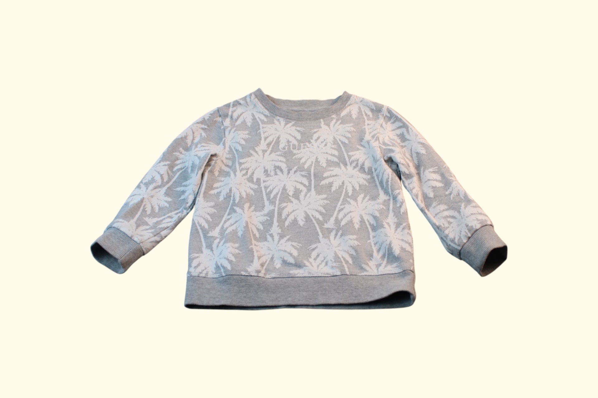 Guess Sweatshirt 92/98 Grau mit weißem Palmenmuster