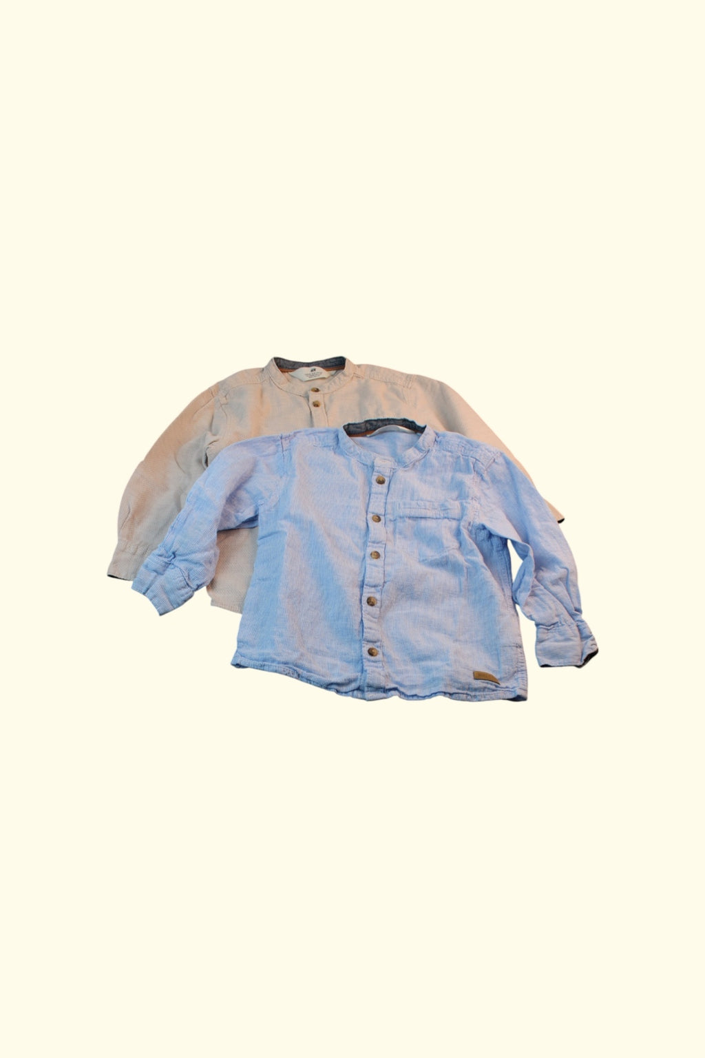2er Kidkiddo Set Hemden 92 Blau, Beige, Hellblau