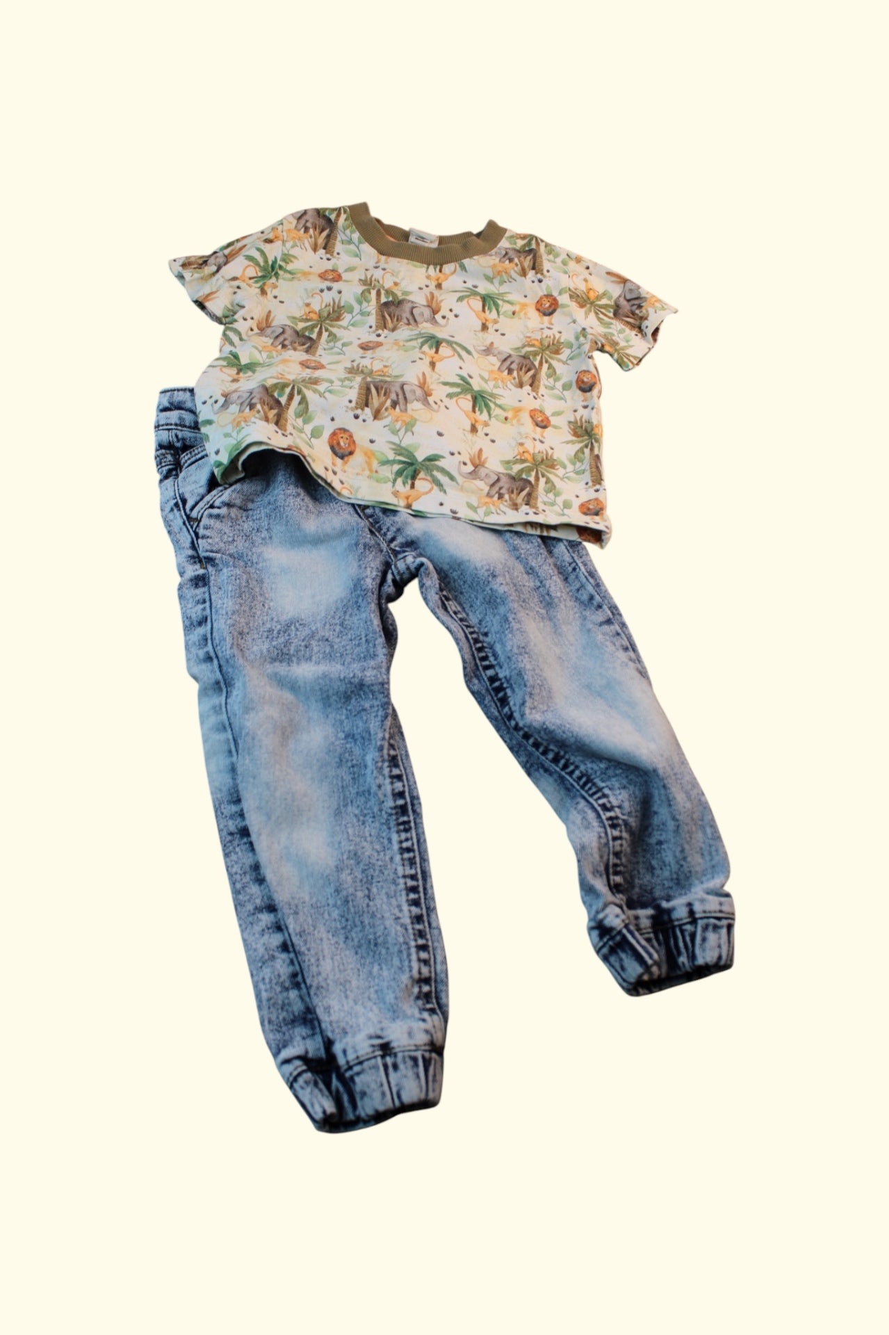 2er Kidkiddo Set 86/92 Mehrfarbig (Tiere und Pflanzen auf Weiß/Beige Hintergrund)