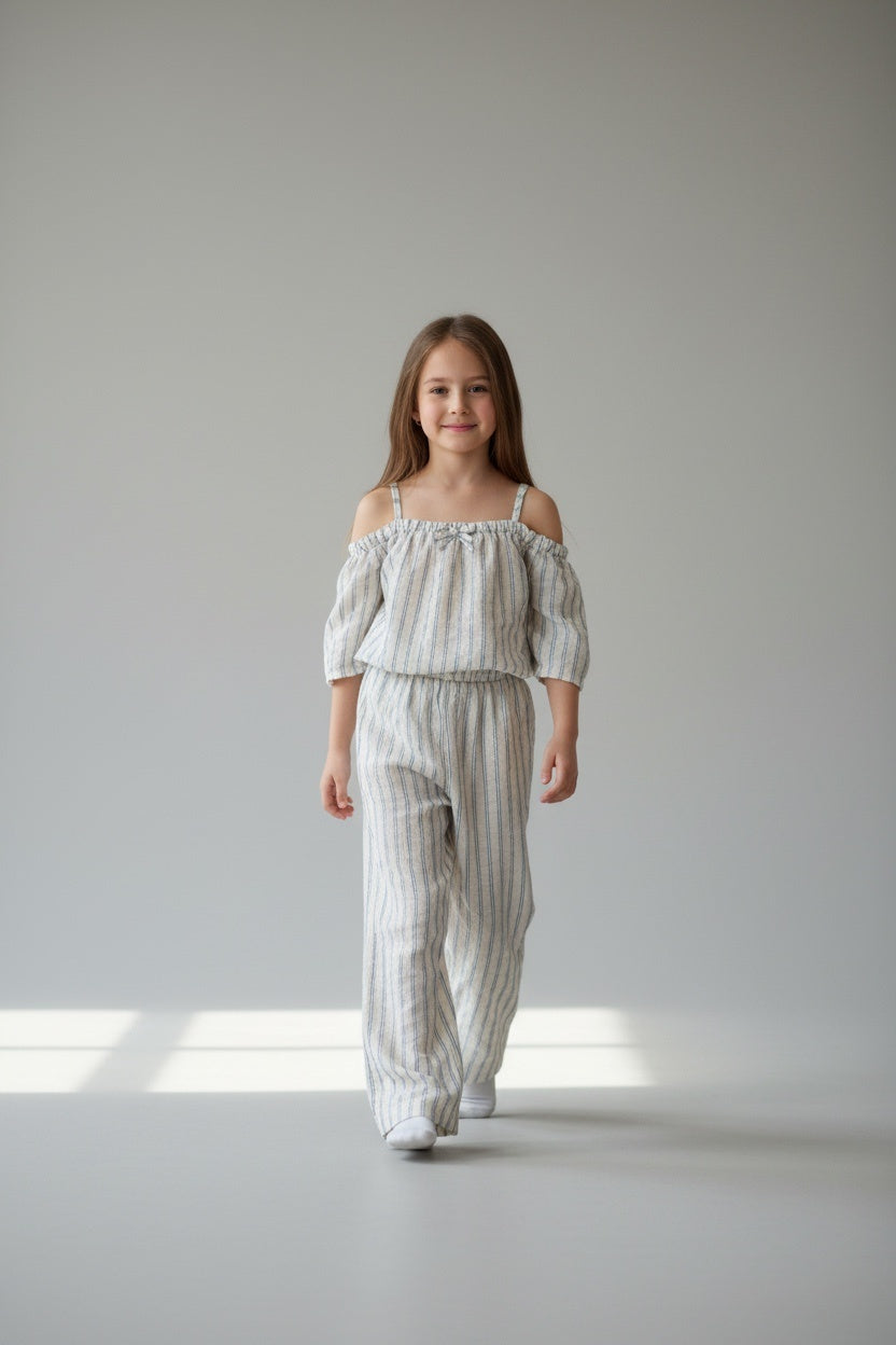2er Kidkiddo Set 110 Beige mit grauen Streifen