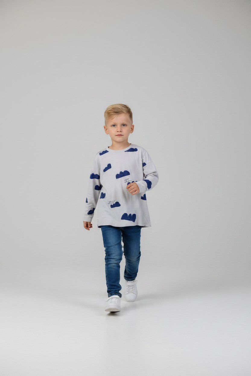 2er Kidkiddo Set 110 Weiß mit blauen Wolkenmuster/ Grau