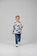 2er Kidkiddo Set 110 Weiß mit blauen Wolkenmuster/ Grau