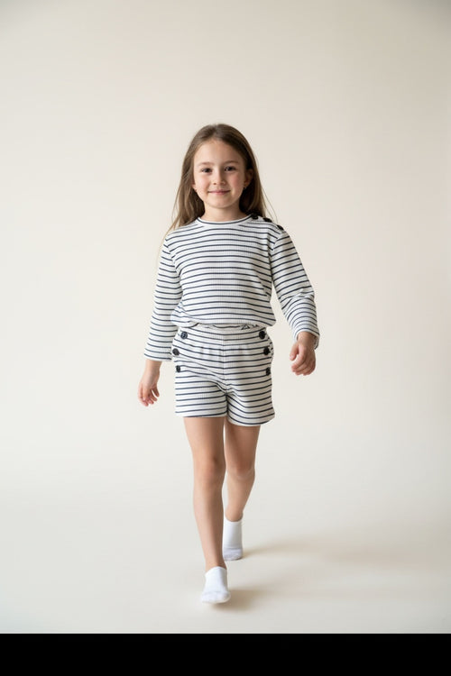 2er Kidkiddo Set 104 Weiß mit dunklen Streifen