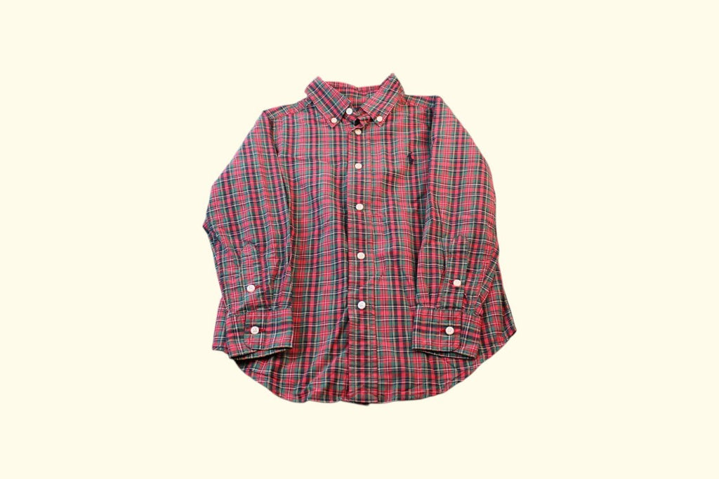 Ralph Lauren Hemd 110/116 Rot mit grünen und weißen Mustern