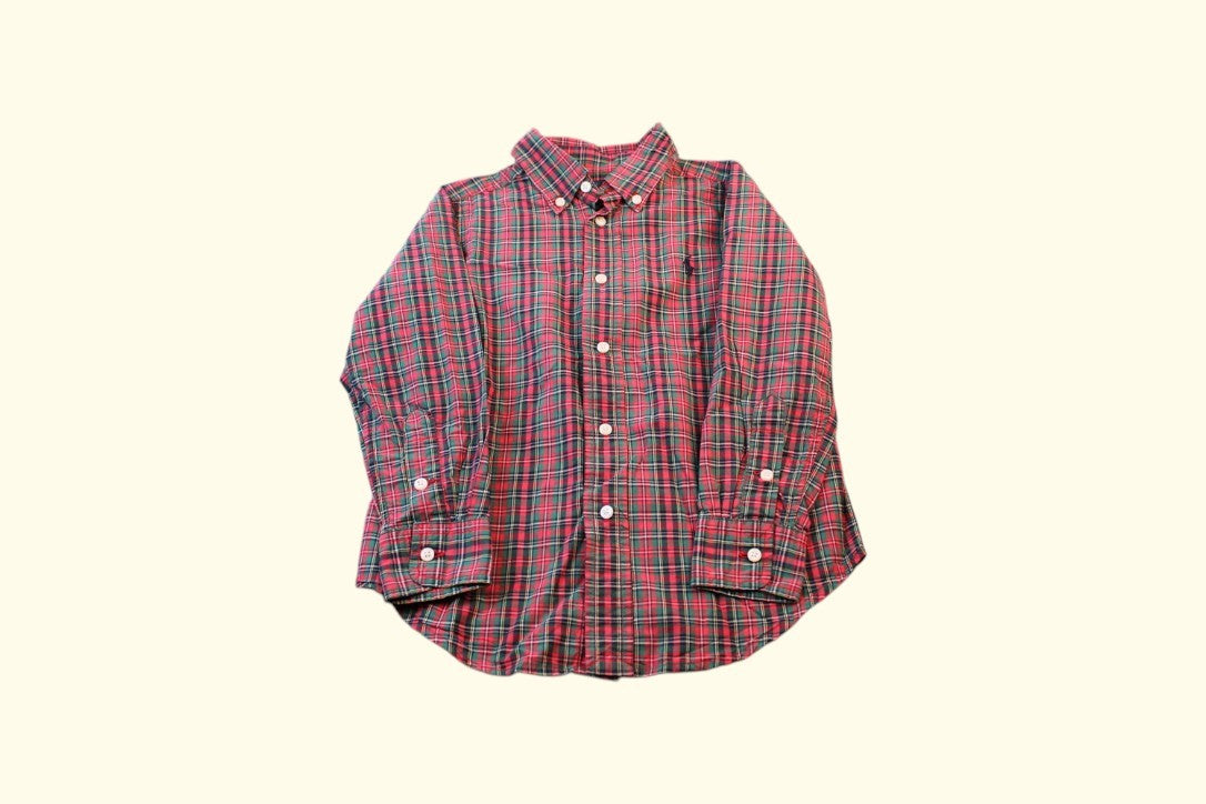 Ralph Lauren Hemd 110 Rot mit grünen und weißen Mustern