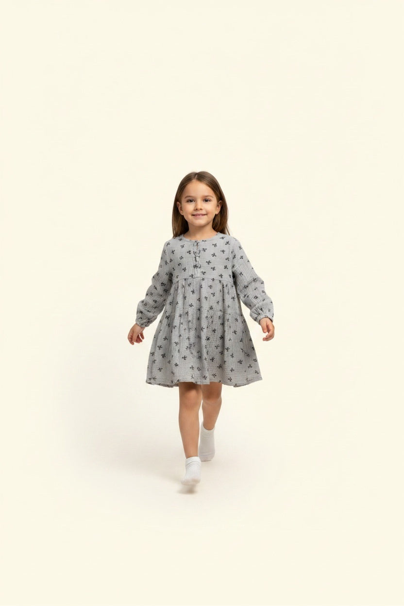 Kategorie 3 Kleid 92 Grau mit schwarzen Mustern