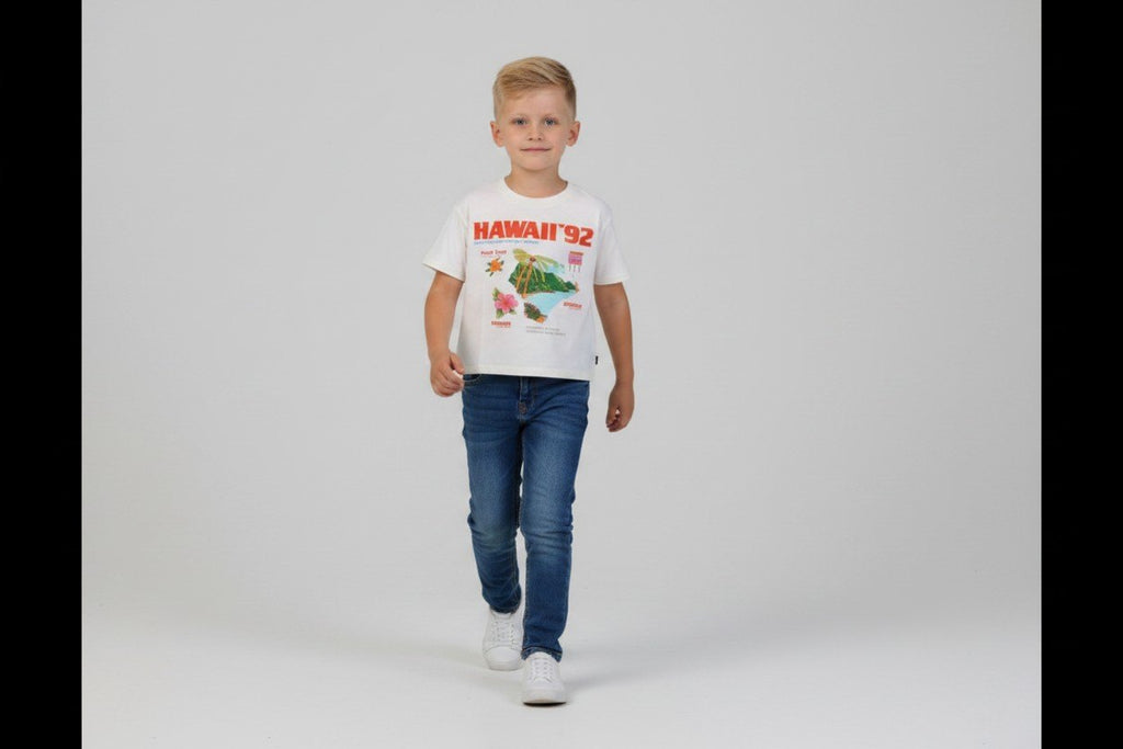 2er Kidkiddo T-Shirt Set 110/116 Rot, Weiss mit Muster