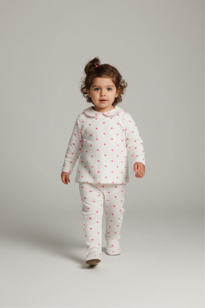 2er Kidkiddo Set 56 Weiß mit pinken Herzchen