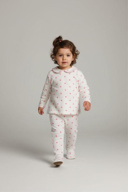 2er Kidkiddo Set 56 Weiß mit pinken Herzchen