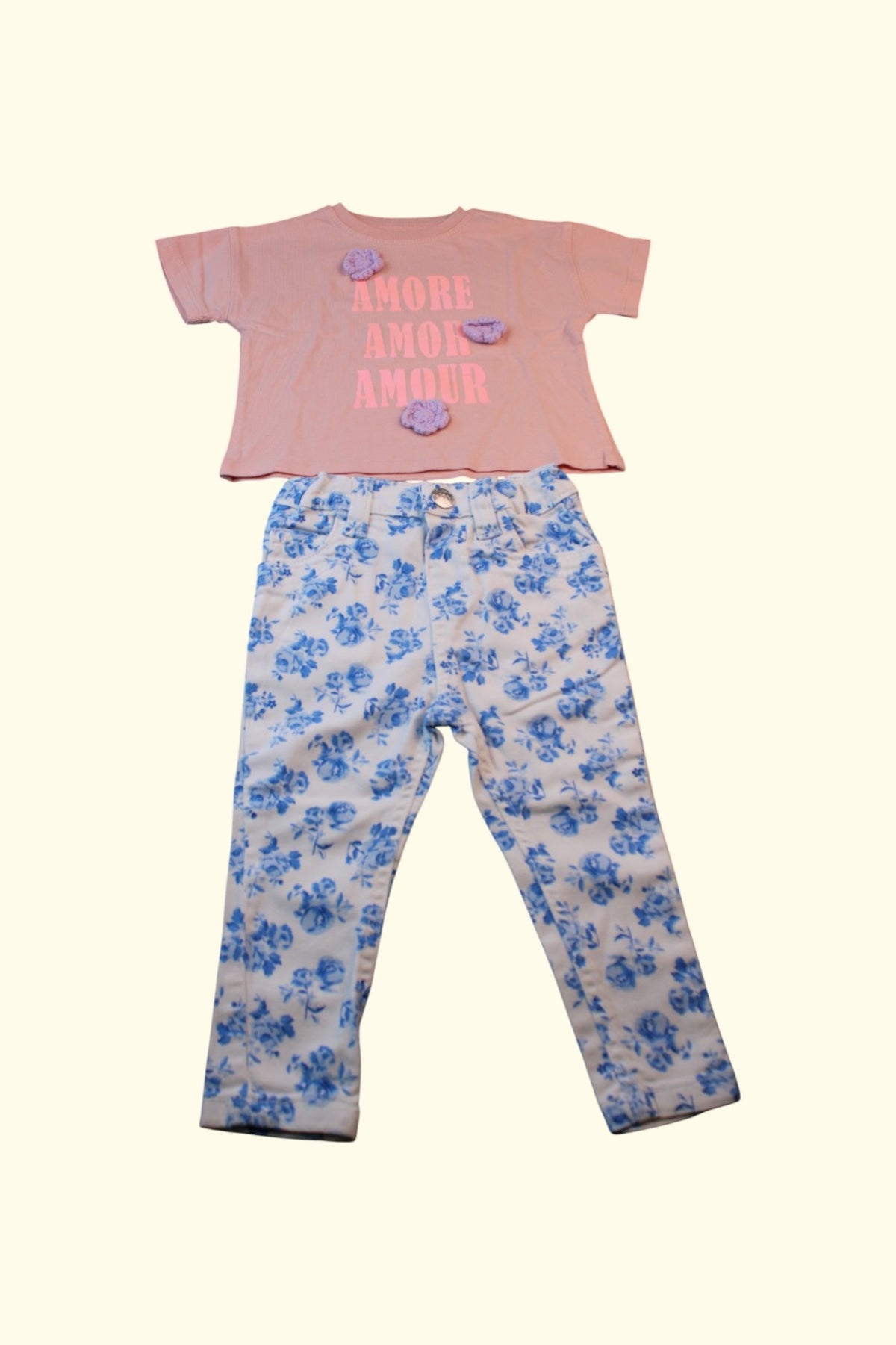  2er Kidkiddo Set 80 Pink und Weiß mit Blau