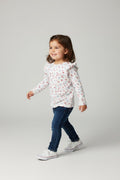 2er Kidkiddo Set Sweatshirt 74 Weiß mit rosa, blau und roten Blumenmuster
