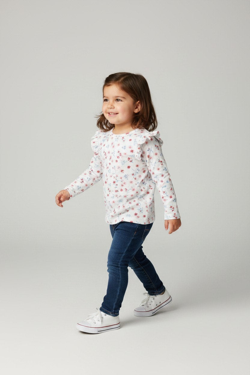 2er Kidkiddo Set Sweatshirt 74 Weiß mit rosa, blau und roten Blumenmuster