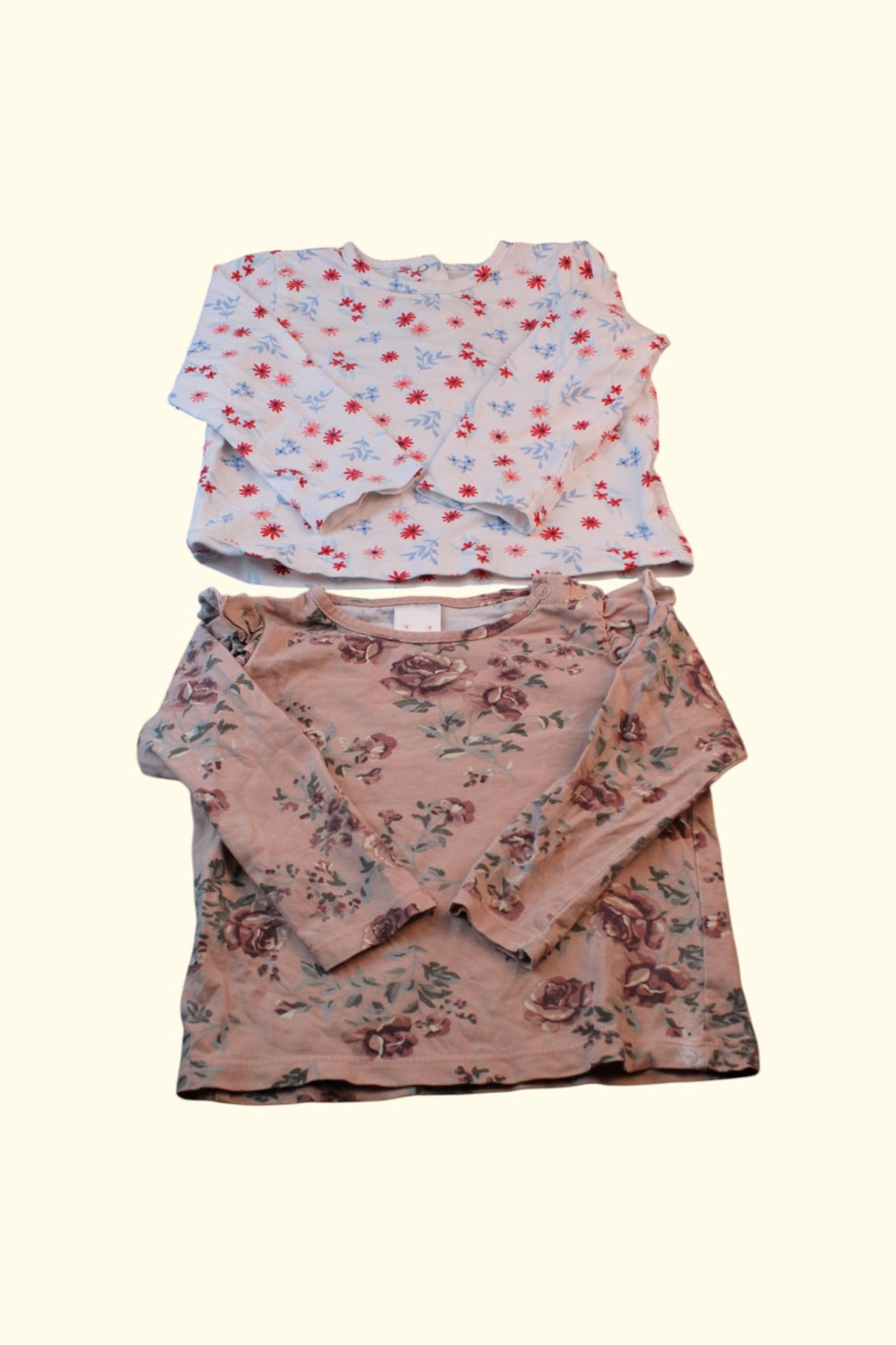 2er Kidkiddo Set Sweatshirt 74 Weiß mit rosa, blau und roten Blumenmuster