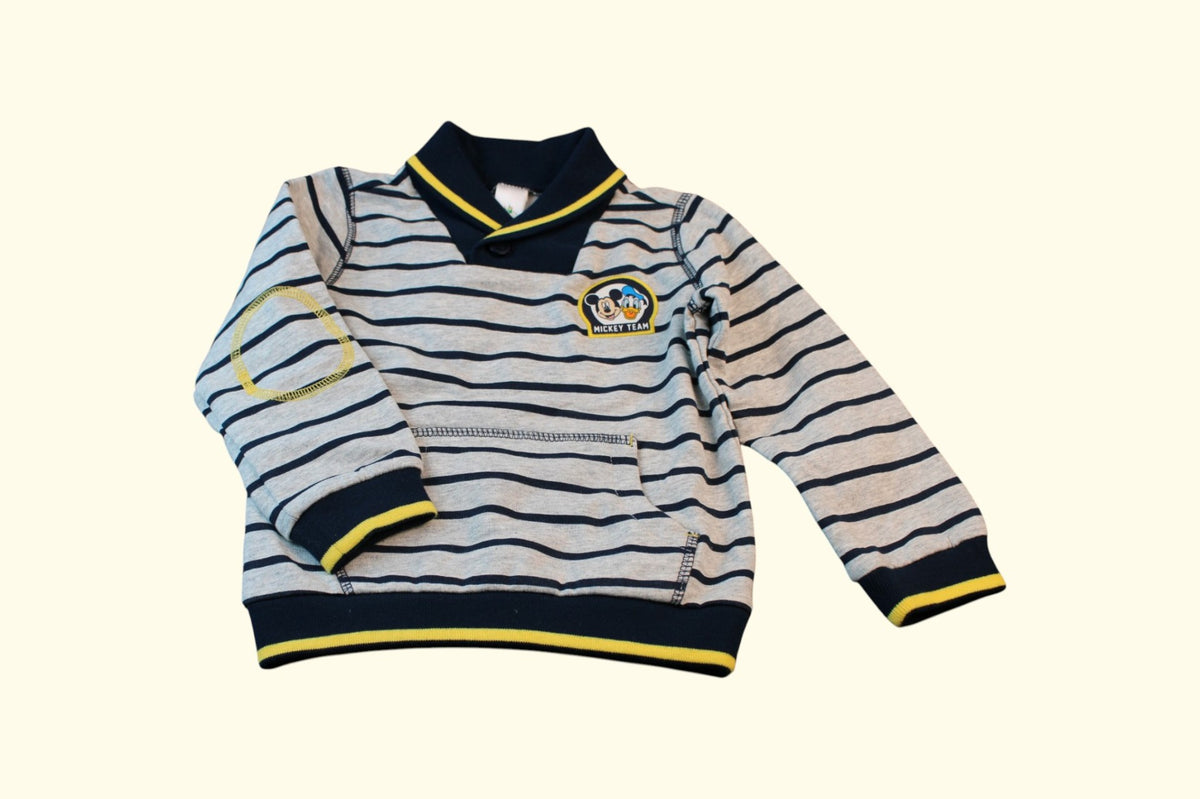 Sweatshirt 92 Grau und Navy mit Streifen NEU