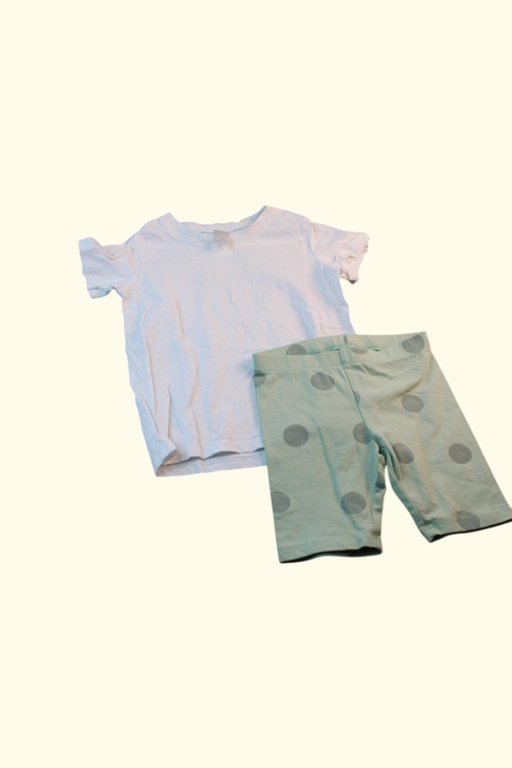 2er Kidkiddo Set 92 Weiß und Mintgrün mit grauen Punkten / Weiß