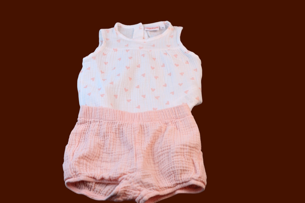 2er Kidkiddo Set 68 Weiß mit pinken Herzchen