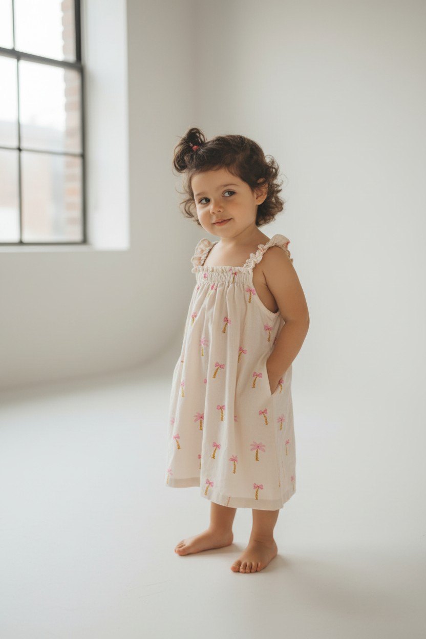 Kategorie 3 Kleid 92 Cremeweiß mit pinken und gelben Prints
