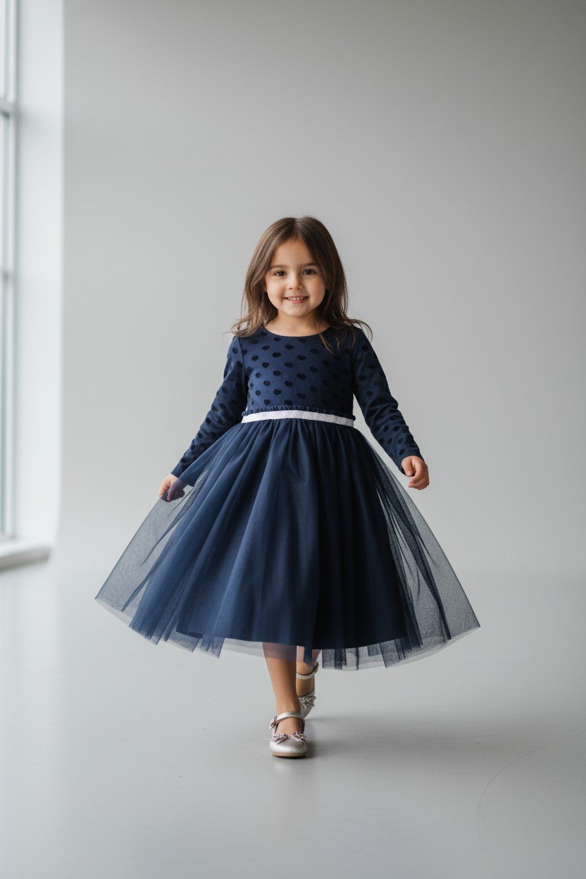 Happy Girls Kleid 116 Nachtblau, Weiß