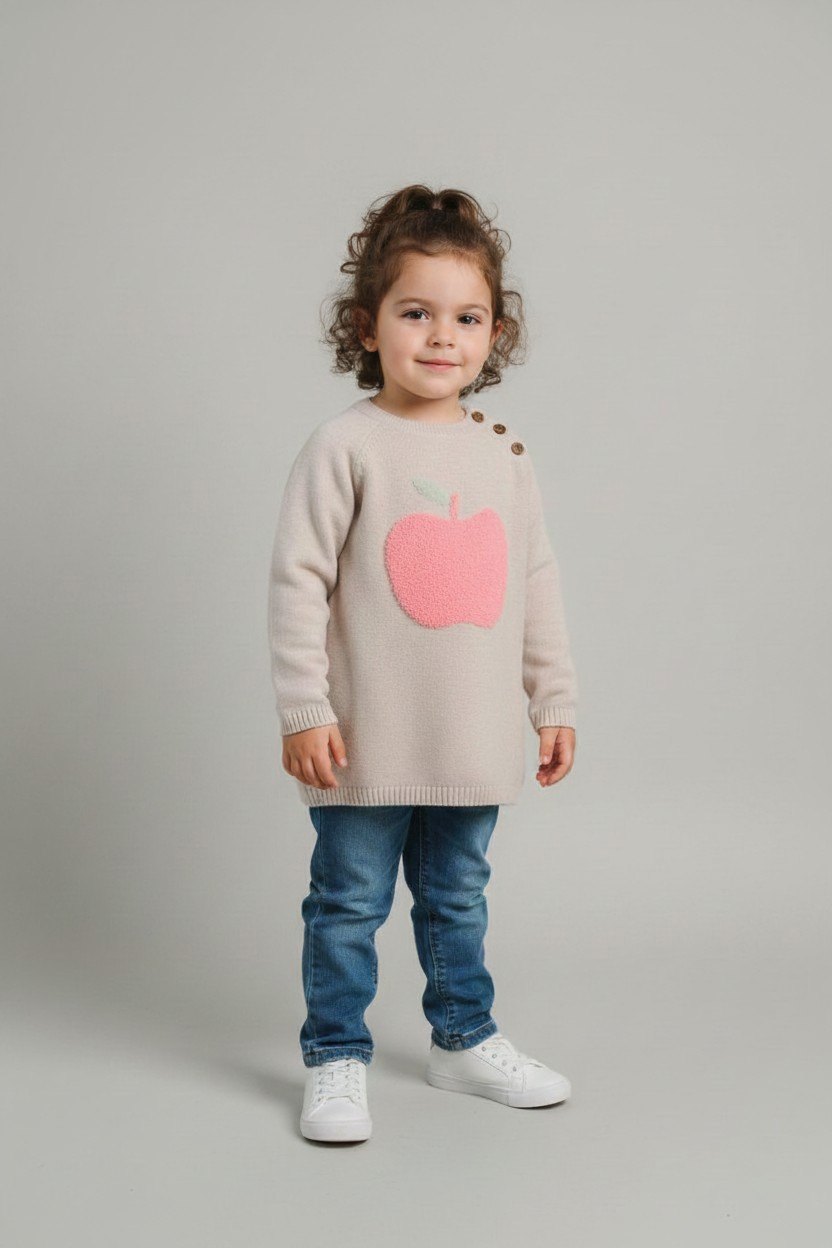 Kategorie 3 Pullover 86 Beige mit rosa Apfel Design