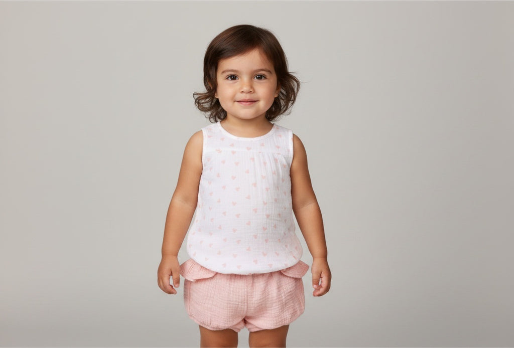 2er Kidkiddo Set 68 Weiß mit pinken Herzchen