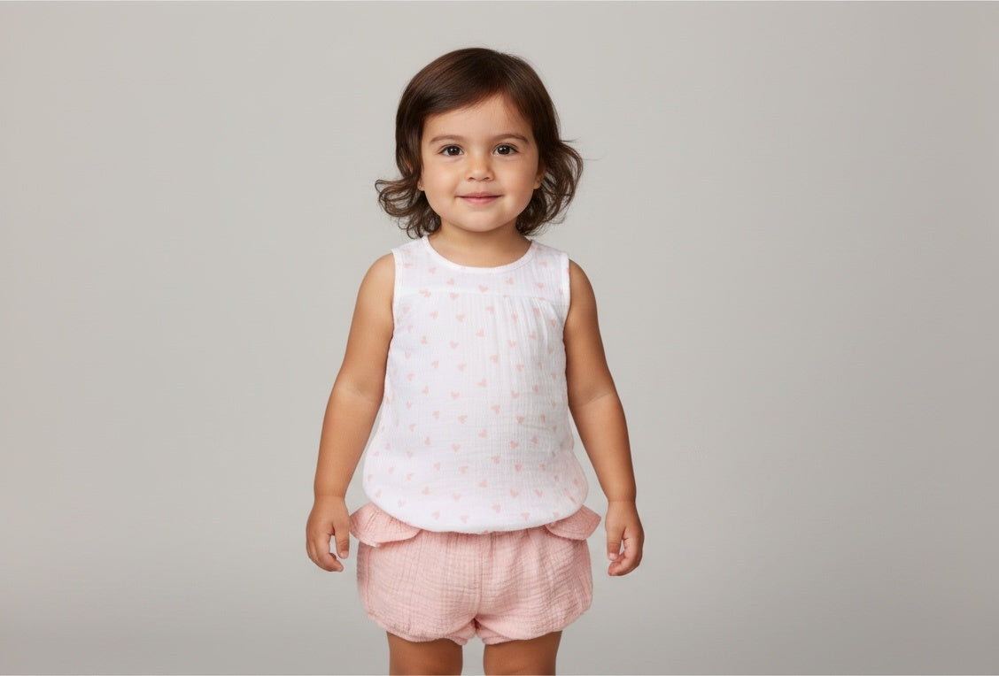 2er Kidkiddo Set 68 Weiß mit pinken Herzchen
