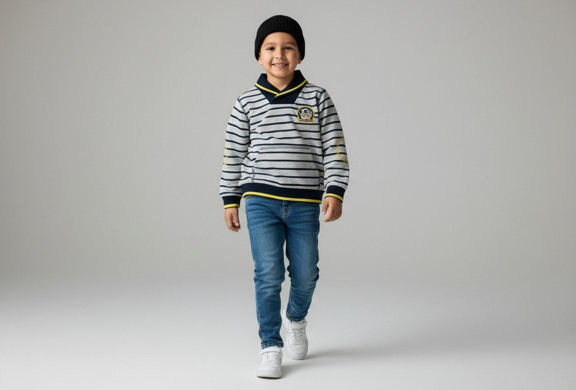 Sweatshirt 92 Grau und Navy mit Streifen NEU