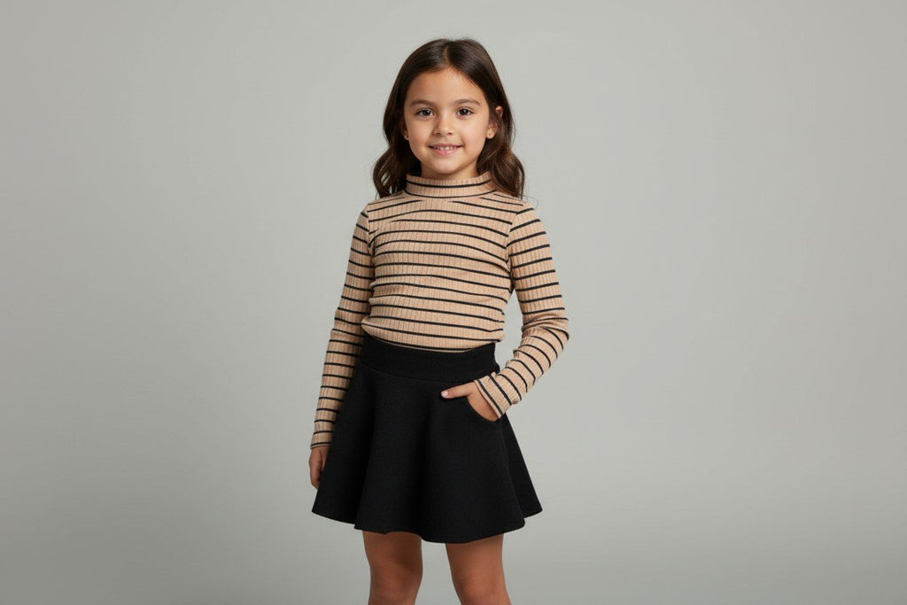 2er Kidkiddo Set 104 Beige mit schwarzen Streifen