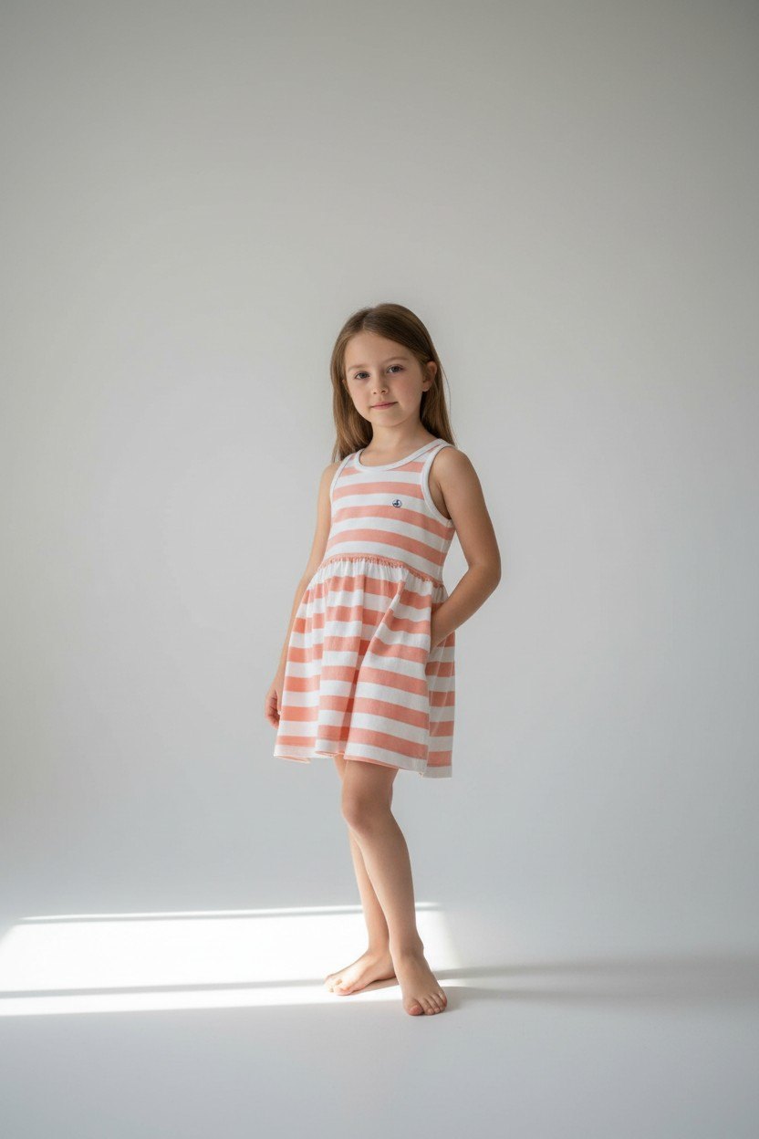 Petit Bateau Kleid 98 Pfirsich und Weiß gestreift