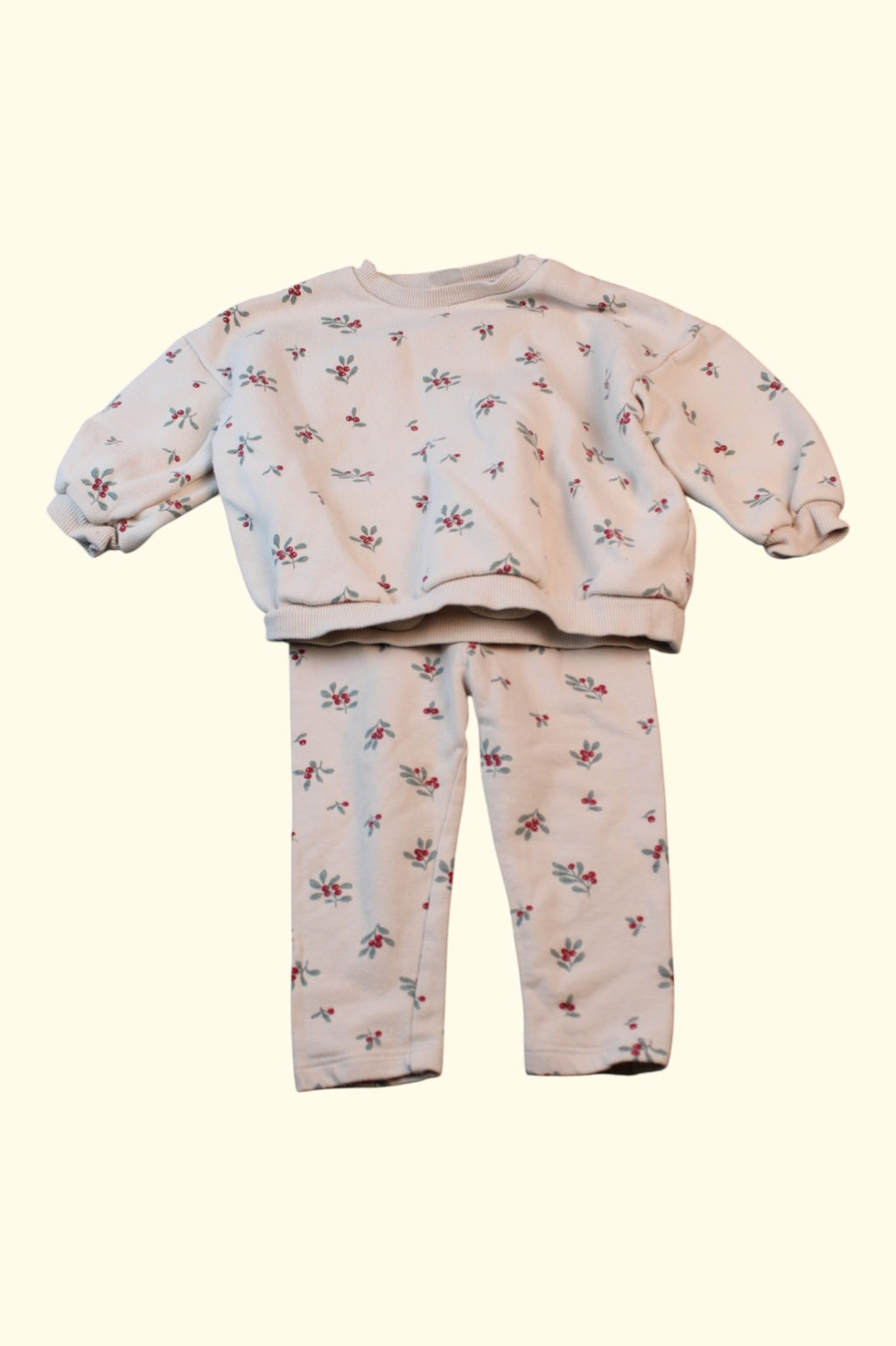 2er Kidkiddo Set 68 Creme mit Blumenmuster in Rot und Grau