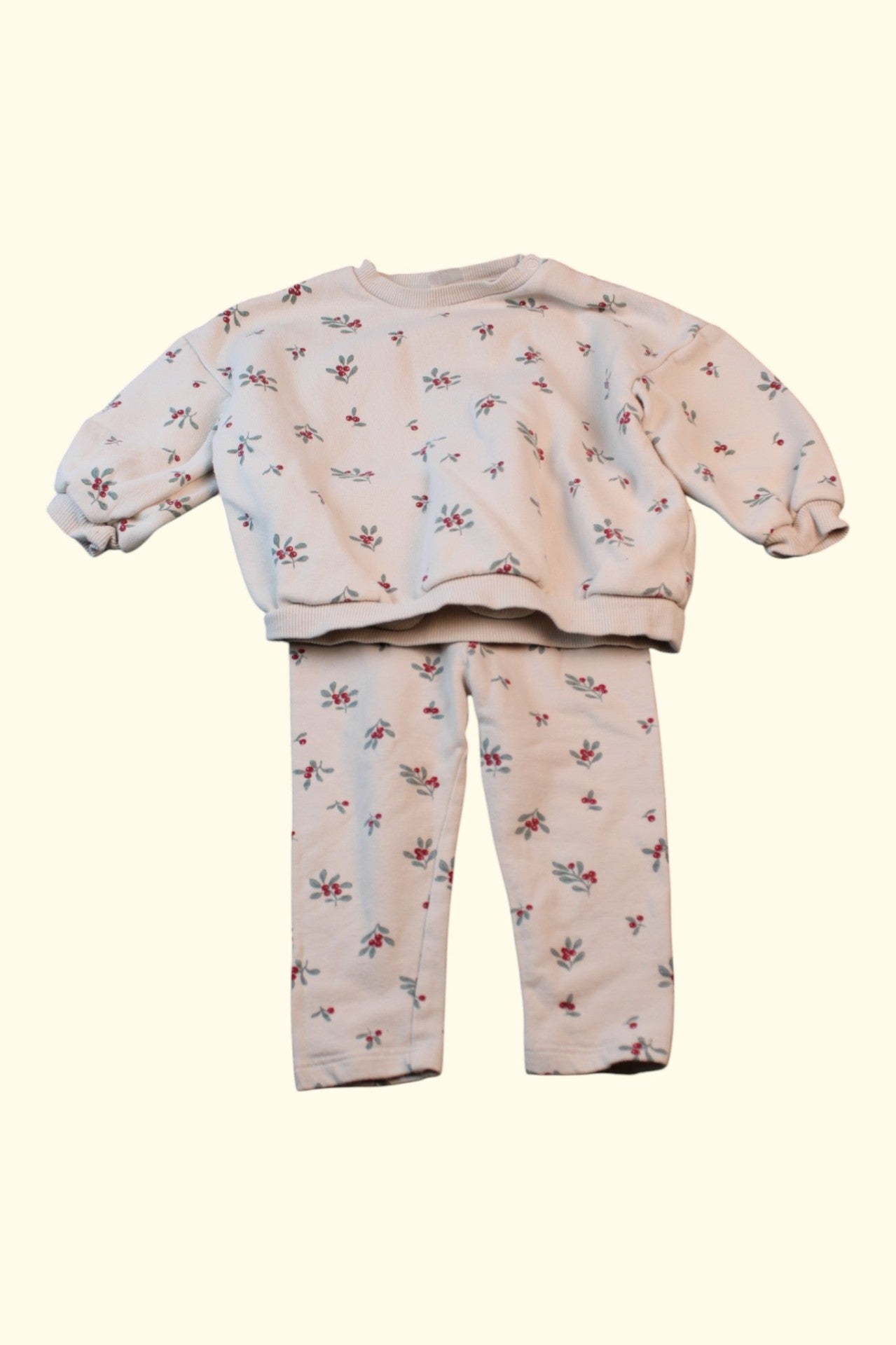 2er Kidkiddo Set 68 Creme mit Blumenmuster in Rot und Grau