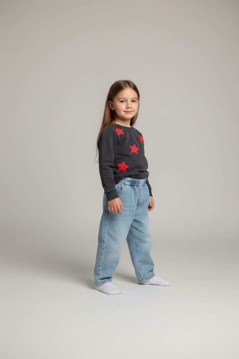 Steiff/ Petit Bateau 2er Kidkiddo Set 86 Dunkelgrau mit roten Sternen, hellblaue Jeans