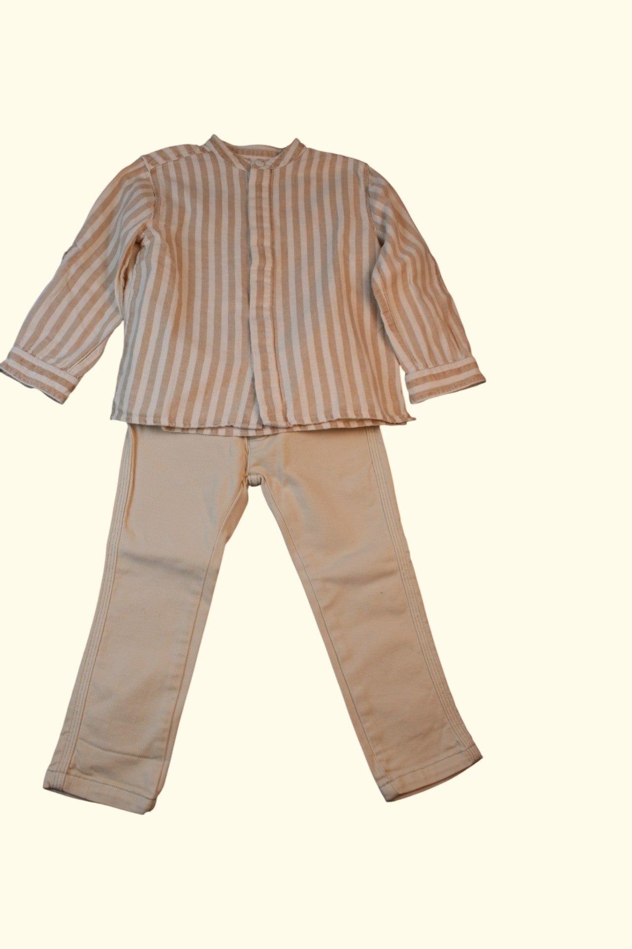 Bonpoint/ Leevje 2er Kidkiddo Set 104 Beige mit weißen Streifen