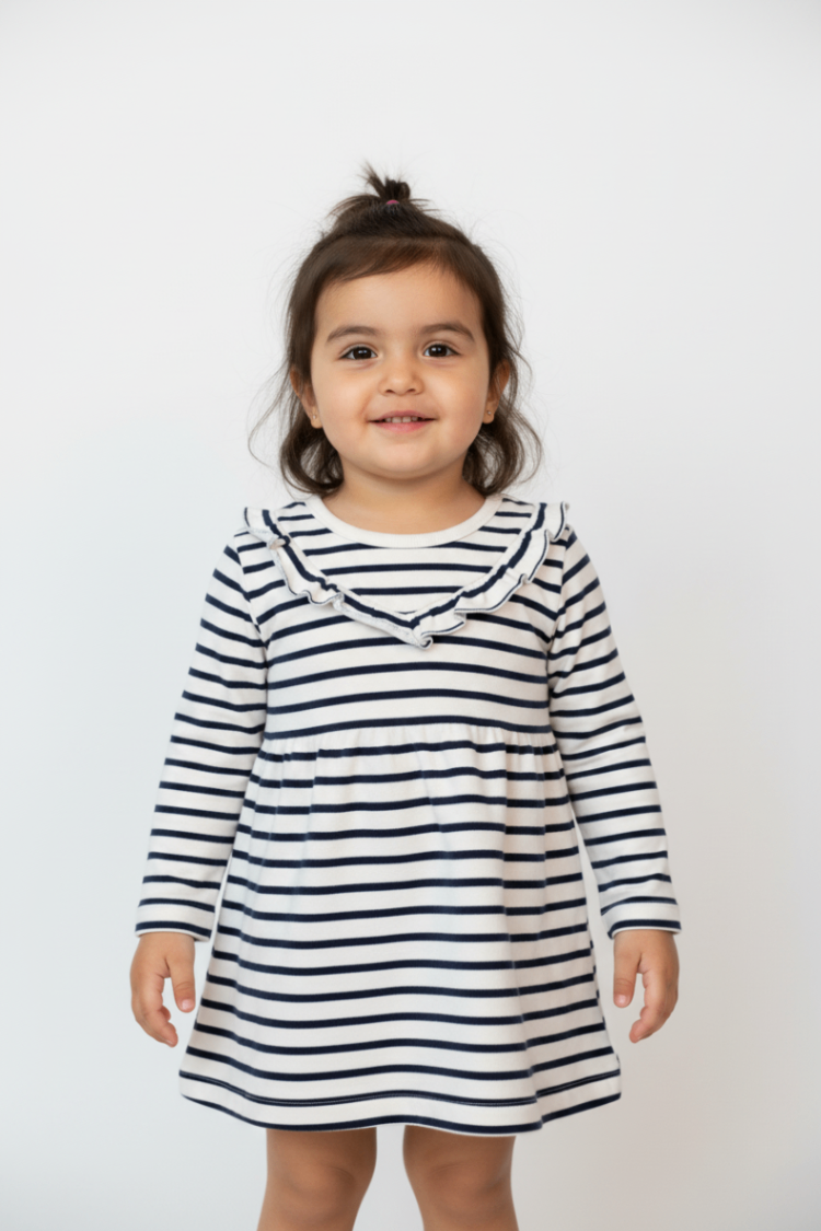 Petit Bateau Kleid 98 Weiß mit dunkelblauen Streifen