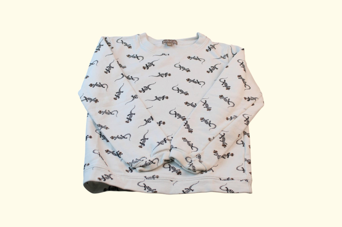 Pullover 116 Weiß mit schwarzem Tiermuster
