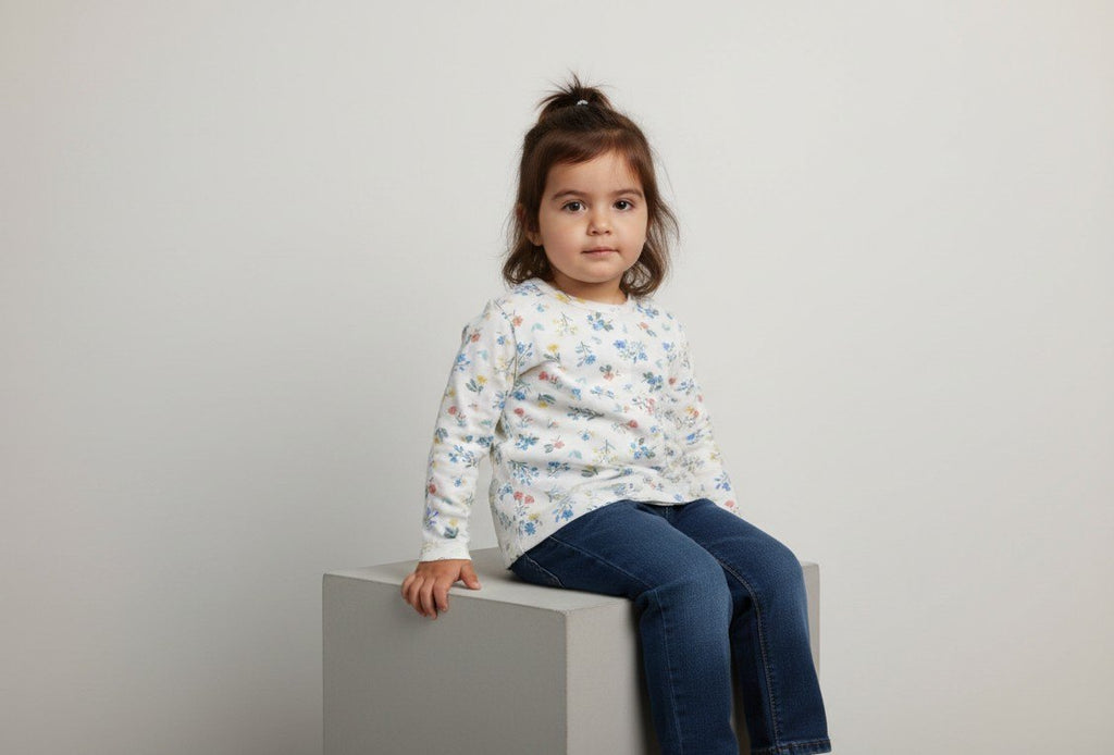 Petit Bateau Sweatshirt 98 Weiß mit bunten Blumenmuster